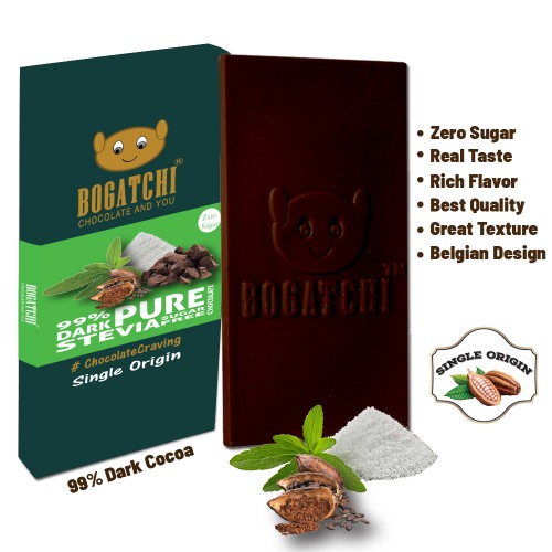 BOGATCHI Stevia Sugarfree Chocolate Bar, Pure, 80g